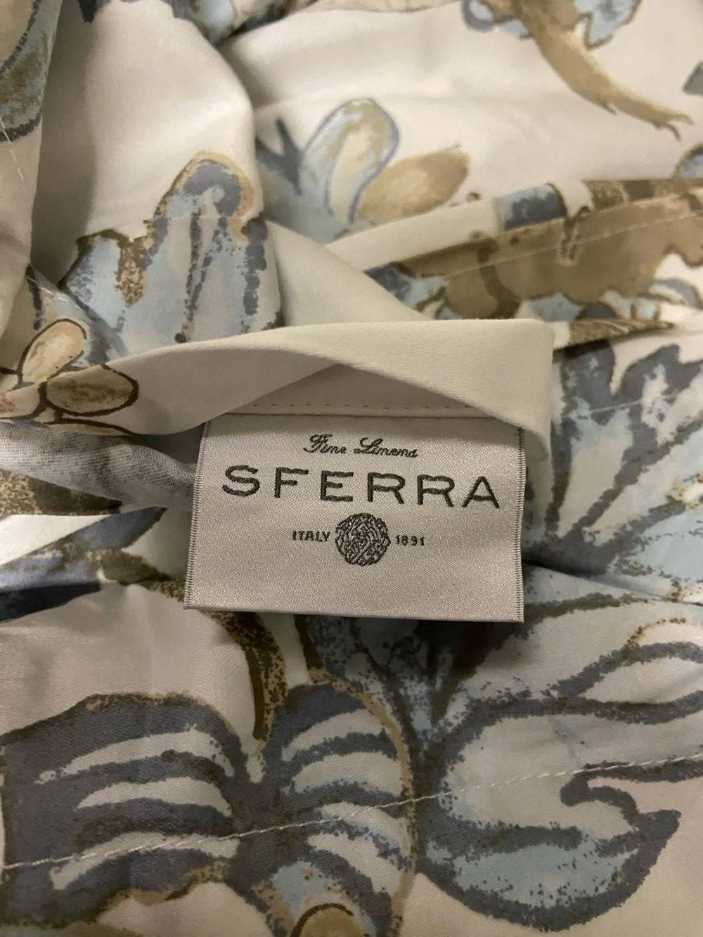SFERRA Mystic Bird Duvet Cover Queen Blue Taupe Bird Floral Pima Cotton Rare 94”